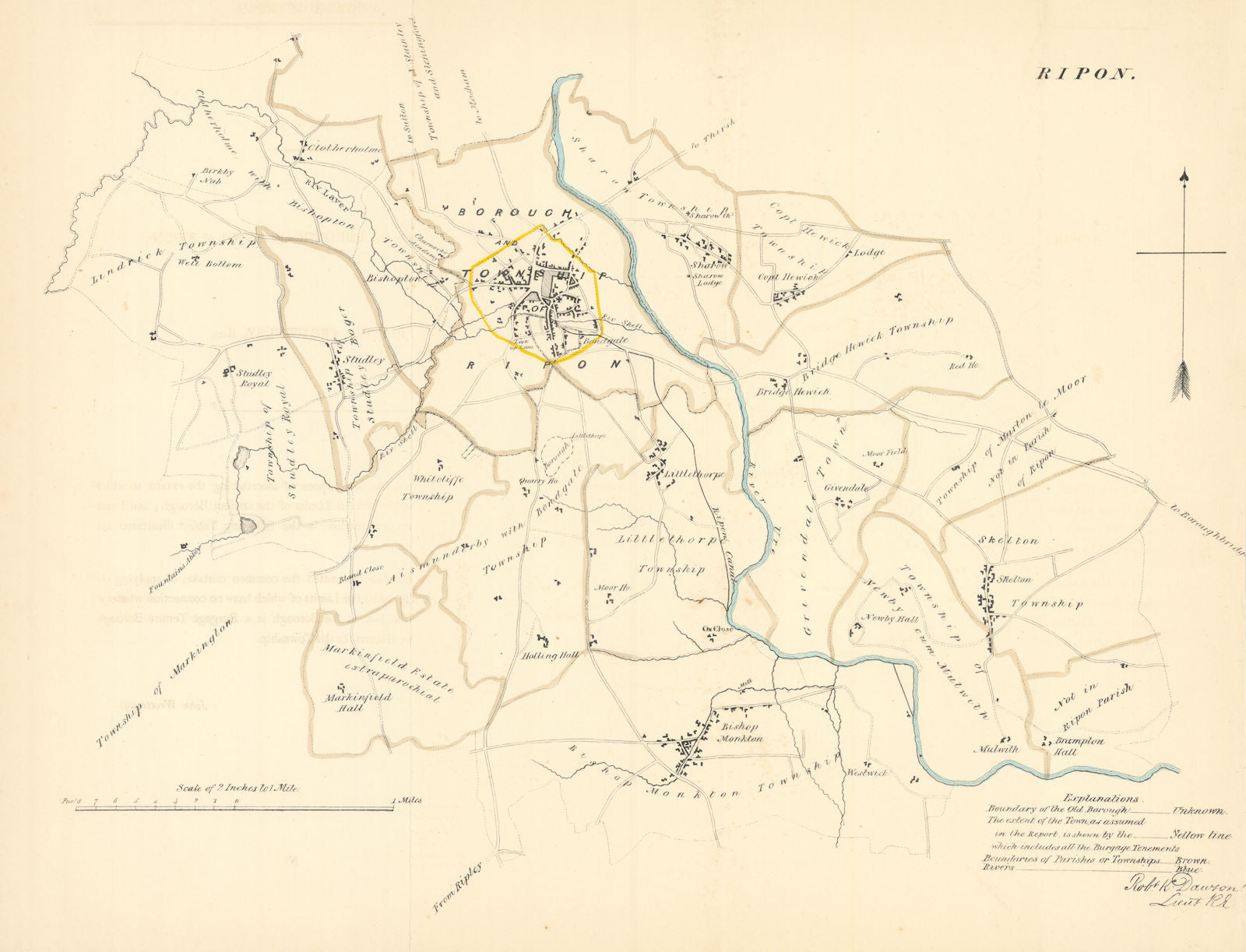 RIPON borough/town plan. REFORM ACT. Bishop Monkton. Yorkshire. DAWSON 1832 map
